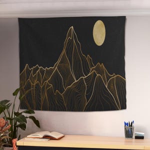 Abstract Mountain Tapestry, Moon Tapestry, Mountain Wall Art, Cozy Decorations, Minimalist Wall Art, Relaxing Home Decor,Large Wall Tapestry