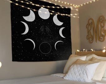 Moon Phases Tapestry, Astrology Gift, Celestial Tapestry, Lunar Phase Tapestry Wall Hanging, Moon Wall Art, Living Room Wall Decor