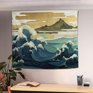 グレート ウェーブ ウォール タペストリー、日本の波ウォール アート、装飾タペストリー、日本の室内装飾、壁掛け、カスタム タペストリー ギフト
