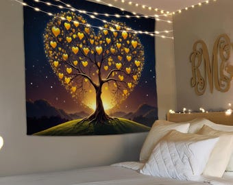 Yellow Tree of Life Tapestry, Spiritual Tapestry, Home Bedroom Decor, Tree Wall Art, Tapestry Wallhanging,Gift Tapestry,Aesthetic Wall Decor
