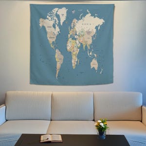 World Map Tapestry, World Map Wall Art, Educational Map Wall Hanging, Earth Art Decoration, Tapestry Wallhanging, Tapestry for Living Room