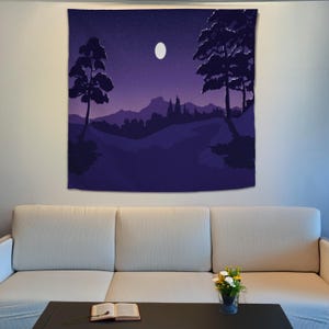 Arazzo con paesaggio notturno, arazzo con cielo notturno, arazzo con paesaggio, decorazione da parete accogliente per la casa, arazzo da parete, arte da parete con cielo notturno celeste