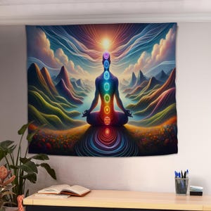 Meditation Tapestry, Spiritual Wall Art, Yoga Tapestry, Chakra Decor, Mindfulness Gift, Meditation Home Decor, Yoga Wall Hanging