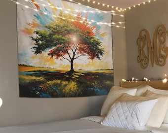 Tree Tapestry, Tree Wall Hanging, Nature Tapestry, Colorful Home Decor, Trees Landscape Hanging, Nature Decor, Tapestry Aesthetic Wall Art