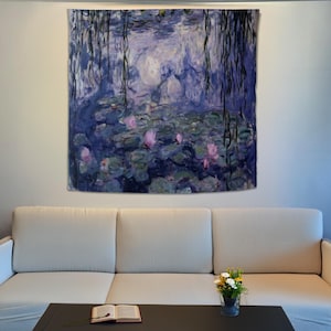 Claude Monet Seerosen Ölgemälde Tapisserie, Ästhetischer Wandteppich, Über dem Bett Dekor, Monet Wandkunst, Claude Monet Druck, Monet Malerei