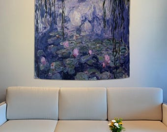 Tapeçaria de pintura a óleo de nenúfares de Claude Monet, tapeçaria estética, decoração acima da cama, arte de parede de Monet, impressão de Claude Monet, pintura de Monet