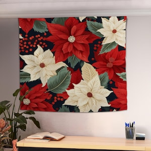 Red and White Flowers Tapestry Aesthetic, Floral Tapestry, Vintage Tapestry, Floral Wall Hanging, Botanical Tapestry, Home Decorations