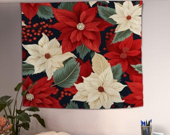 Red and White Flowers Tapestry Aesthetic, Floral Tapestry, Vintage Tapestry, Floral Wall Hanging, Botanical Tapestry, Home Decorations