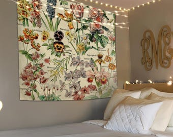 Vintage Botanical Wall Hanging, Floral Wall Art, Garden Plants Art, House Gift, Collage Dorm Decor, Flower Tapestry, Kitchen Wall Decor