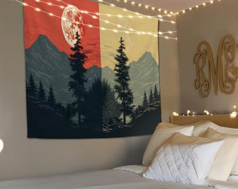 Nature Wall Tapestry, Pine Tree Decor, Landscape Tapestry, Mountain Tapestry, Extra Large Wall Art, Forest Tapestry, Nature Wall Decor