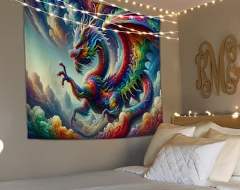 Dragon Tapestry Wall Art, Mythical Art Decor, Mythical Creature Wall Hanging, Bedroom Tapestry, Magical Wall Hanging, Dorm Room Tapestry