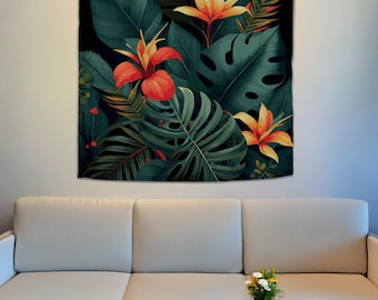 Tropical Tapestry, Nature Tapestry, Botanical Tapestry, Green Plant Tapestry, Plants Tapestry, Leaf Tapestry, Art Tapestry, Forest Tapestry