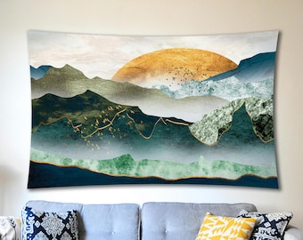 Mountain and Sun Tapestry, Landscape Wall Hanging, Natural Wall Art, Living Room Decor, Aesthetics Tapestry, Minimalist Wall Art