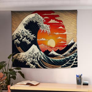 The Great Wave Wall Tapestry, Katsushika Hokusai Art, Wave off Kanagawa, Hokusai Wall Art, Tapestry Aesthetic, House Gift, Hanging Tapestry