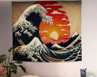 The Great Wave Wall Tapestry, Katsushika Hokusai Art, Wave off Kanagawa, Hokusai Wall Art, Tapestry Aesthetic, House Gift, Hanging Tapestry