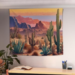 Tapiz de desierto, regalo para amantes de los cactus, arte mural de paisaje, tapiz de naturaleza, regalo de inauguración de la casa, tapiz de pared occidental, decoración de cactus