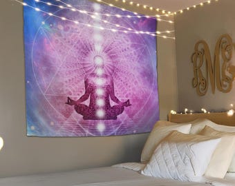 Yoga Tapestry, Meditation Wall Hanging, Yoga Studio Decor, Spiritual Tapestry, Psychedelic Tapestry, Meditation Art, Living Room Tapestry