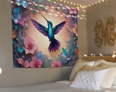 Humming Bird Tapestry, Large Wall Hanging, Animal Tapestry, Housewarming Gift, Living Room Decor, Tapestry Decor Art, Large Tapestry