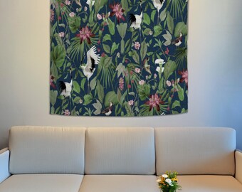 White Cranes Wall Tapestry, Bird Tapestry, Animal Wall Art, Home Decor Gift, Bird Lover Gift, Crane Wall Art