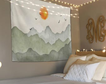 Mountain Tapestry, Landscape Wall Art, Nature Tapestry, Minimalist Wall Art, Sunset Tapestry, Home Decoration, Dorm Room Decor, Wall Hanging