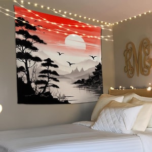 Landscape Tapestry, Sunrise Wall Decor, Mountain Tapestry, Living Room Tapestry, Nature Wall Hanging, Japanese Tapestry, Home Decoration