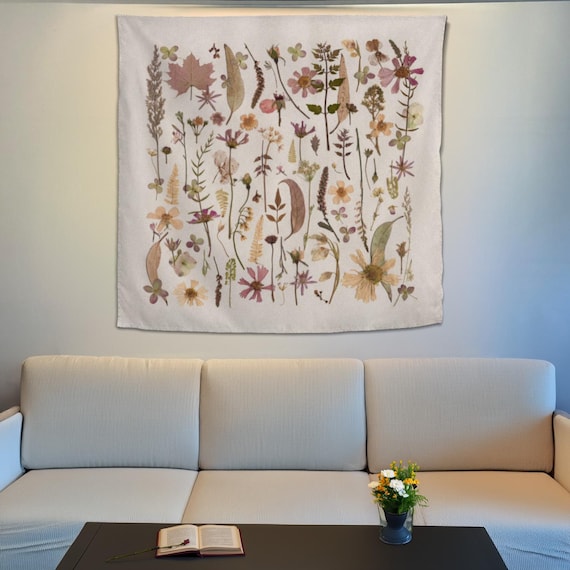 Pressed Flowers Art, Vintage Wildflowers Tapestry, Aesthetic