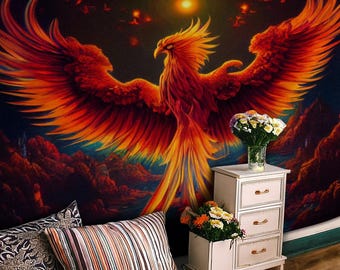 Tenture Murale Phénix Enflammé - 150x150 Cm, Polyester, Déco Salon Chambre Style Artistique