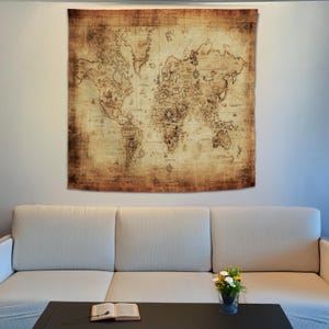 Vintage Weltkarte Wandbehang, Weltkarte Wandbehang, Weltkarte Geschenk, rustikale Wohnkultur, Wandteppich Wandkunst, Wohnzimmer Dekoration