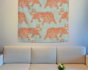 Gobelin z motywem tygrysa w stylu vintage, gobelin ze zwierzętami, estetyczna sztuka ścienna z tygrysem, dekoracja ścienna, gobelin z tygrysem, styl boho, egzotyczny wystrój domu