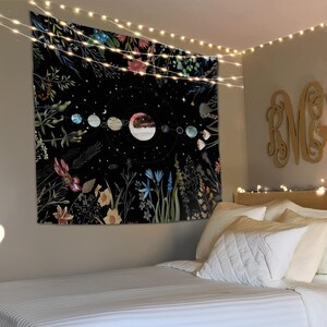 Tapiz del sistema solar, tapiz colgante, arte de tapices, tapiz de luna, tapiz pequeño, tapiz de dormitorio, tapiz de naturaleza, regalos personalizados