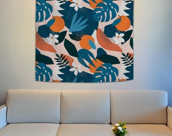 Colorful Botanical Leaves Tapestry, Nature Tapestry, Botanical Tapestry, Tapestry Wallhanging, Plants Tapestry, Leaf Tapestry, Art Tapestry