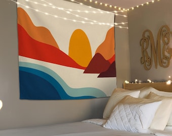 Abstract Sun Tapestry, Mountain Wall Tapestry, Best Wall Decoration, Modern Tapestry, Sunrise Wall Hanging, Tapestry Wall Art