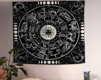 Tapiz del zodíaco, tapiz astrológico, decoración de pared del zodíaco, regalos para el hogar, decoración del hogar, decoración espiritual de pared, tapices de pared, decoración astrológica