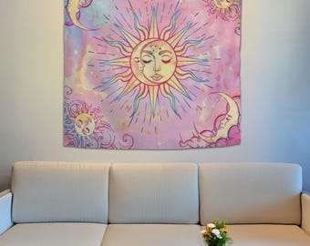 Sol- och mångobeläng, estetisk gobeläng, himmelsk gobeläng, vardagsrumsgobeläng, väggbonad gobeläng, bästa heminredning, väggdekor