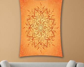 Orange Mandala Tapestry, Mandala Wall Art, Wall Decoration, Hippie Tapestry, Wall Hanging, Boho Tapestry, Large Wall Tapestry