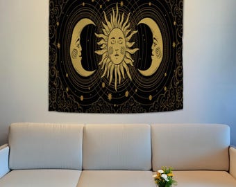 Celestial Sun Moon Tapestry, Astrology Lover Gift, Celestial Decor, Celestial Tapestry, Home Decor Gift, Celestial Wall Decor