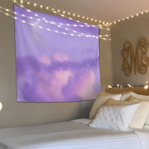Pink Sky Wall Tapestry, Cloud Wall Decor, Moon Tapestry, Bedroom Wall Art, Peaceful Home Decor, Cloud Wall Hanging, Sky Wall Art