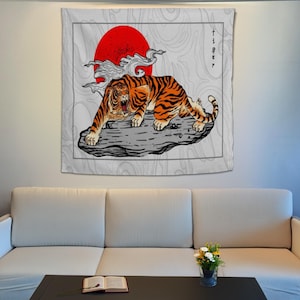 Tiger Tapestry, Tiger Wall Hanging, Bohemian Tapestry, Mural for Bedroom, Tiger Wall Decor, Wall Tapestry, Wild Animal Wall Art