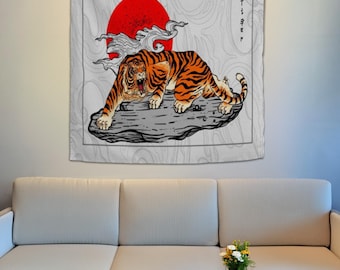 Tiger Tapestry, Tiger Wall Hanging, Bohemian Tapestry, Mural for Bedroom, Tiger Wall Decor, Wall Tapestry, Wild Animal Wall Art