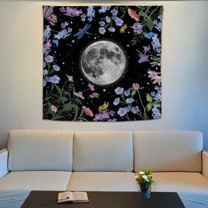 Full Moon Tapestry, Nature Tapestry, Moon Tapestry Decor, Flower Tapestry, Witchy Tapestry, Moon Phase Tapestry, Art Tapestry,Lunar Tapestry