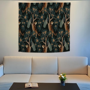 Tiger and Peacock Tapestry, Tiger Wall Hanging, Jungle Wall Tapestry, Bedroom Wall Decor, Jungle Tiger Decor, Animal Wall Decor