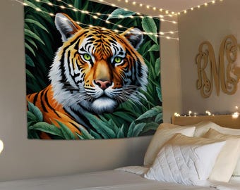 Tiger Wall Tapestry, Exotic Home Decor, Animal Wall Hanging, Bedroom Wall Art, Living Room Decor, Aesthetic Tapestry, Tiger Wall Art