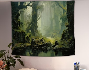 Green Forest Tapestry, Forest Wall Hanging, Nature Decor, Landscape Tapestry, Housewarming Gift, Wall Tapestry, Trees Tapestry, Wall Decor