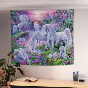 Unicorn Wall Tapestry, Unicorn Wall Hanging, Vintage Aesthetic Wall Art, Unicorn Lover Gift, Fantasy Tapestry, Aesthetic Decor
