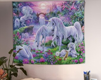 Unicorn Wall Tapestry, Unicorn Wall Hanging, Vintage Aesthetic Wall Art, Unicorn Lover Gift, Fantasy Tapestry, Aesthetic Decor
