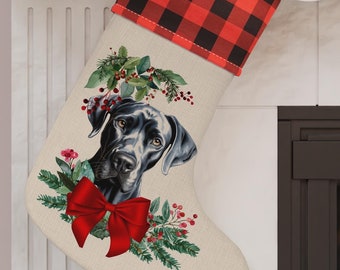 Great Dane Stocking, Custom Dog Name Christmas Stocking, Puppy Stocking, Great Dane Dog Lover Gift, Dog Mom Christmas Gift, Xmas Dog Decor