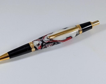 Red, White, and Black Acrylic Gatsby Click Ballpoint Pen | Journaling | New Job | Graduation