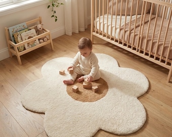 Tapis fleuri pour chambre d'enfant – Tapis de jeu marguerite, tapis doux pour chambre d'enfant, tapis pour salle de jeux bébé, décoration florale personnalisée