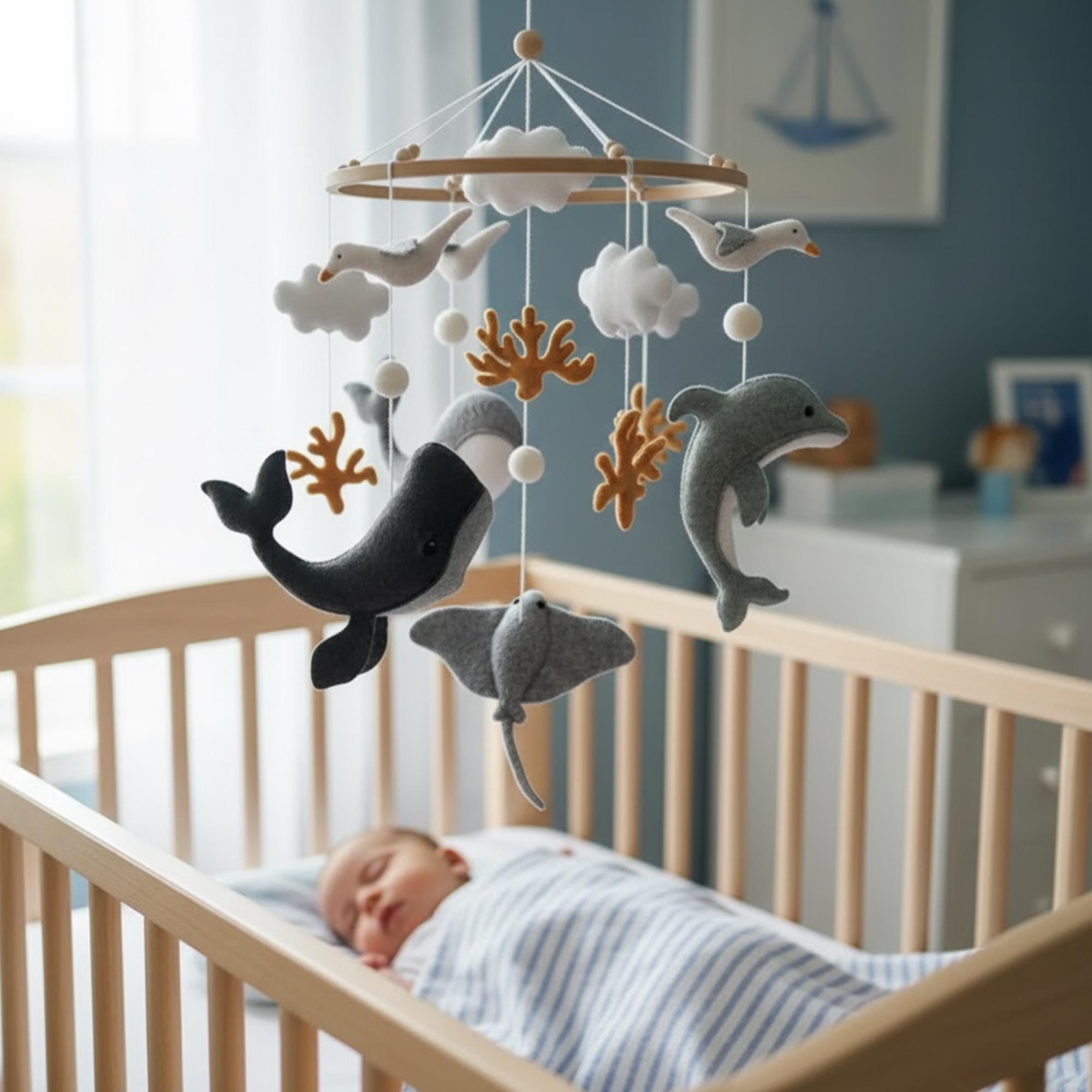 Ocean Baby Mobile - Custom Felt Whale, Dolphin, Stingray Nursery Decor