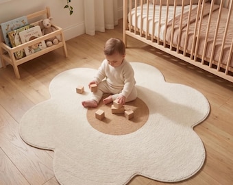 Tapis fleuri pour chambre d'enfant – Tapis de jeu marguerite, tapis doux pour chambre d'enfant, tapis pour salle de jeux bébé, décoration florale personnalisée